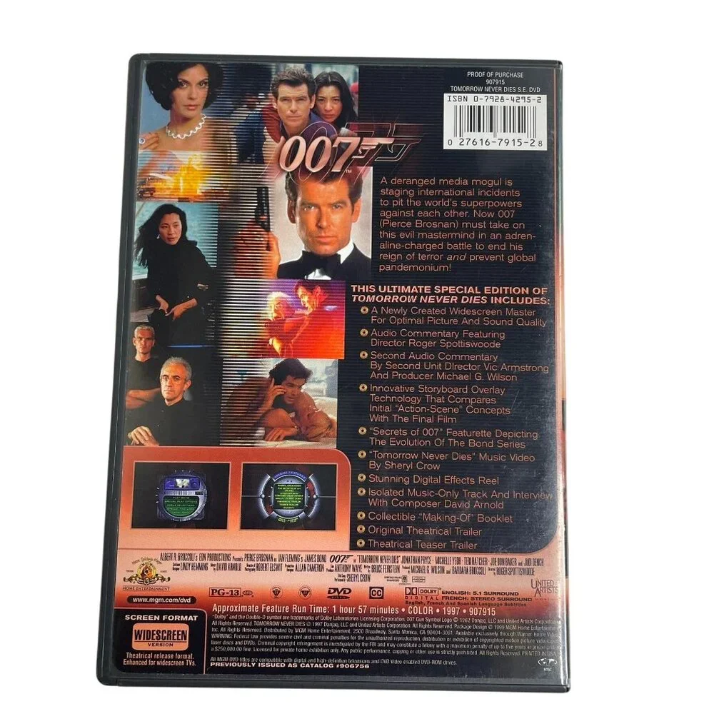 Tomorrow Never Dies 007 James Bond Spy Action DVD Movie 1997 Pierce Bronsnan Joh - Picture 2 of 2